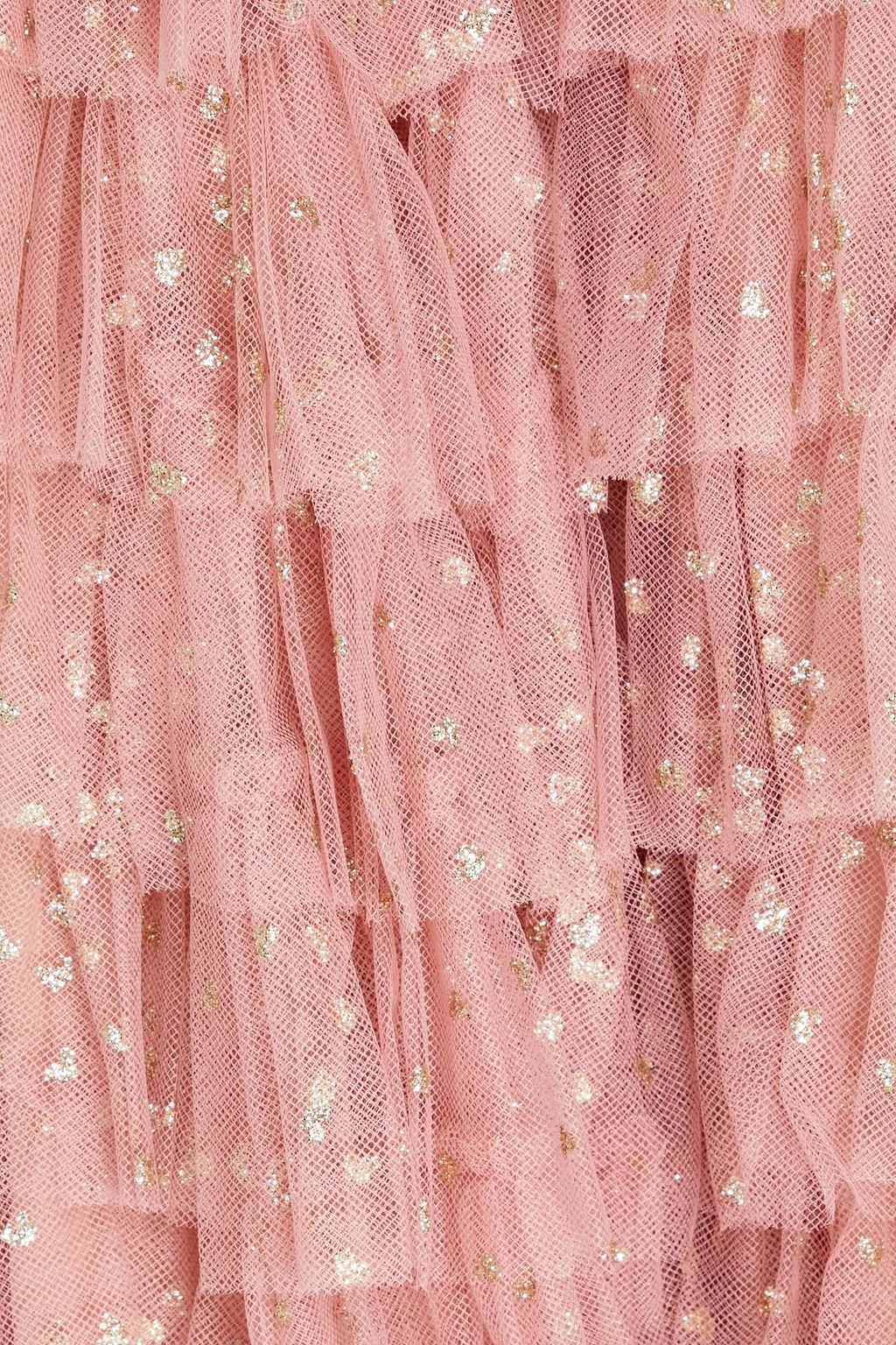 REDVALENTINO One-shoulder tiered glittered tulle midi dress