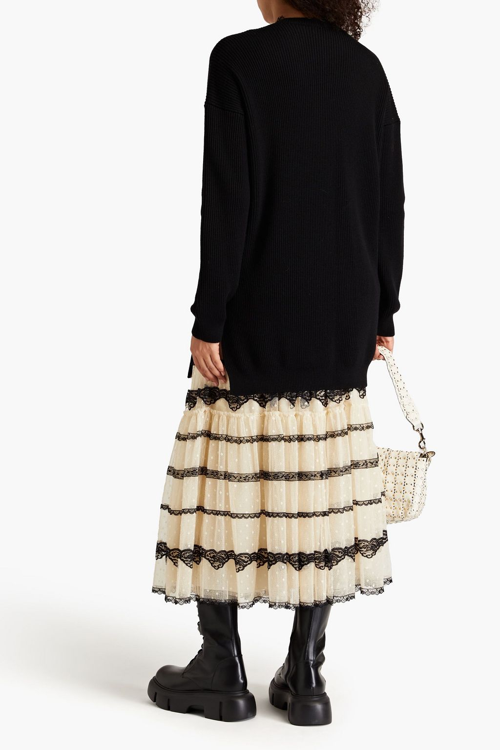 REDVALENTINO リブ編みウール オーバーサイズセーター レーストリム