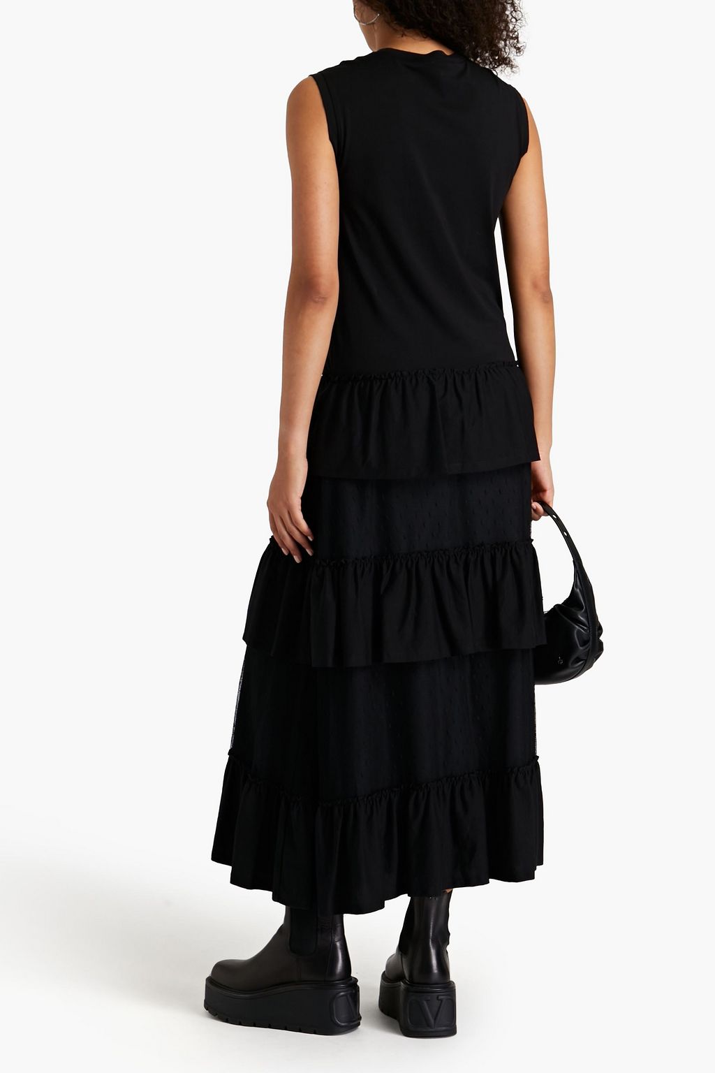 REDVALENTINO Tiered cotton-jersey and point d'esprit maxi dress