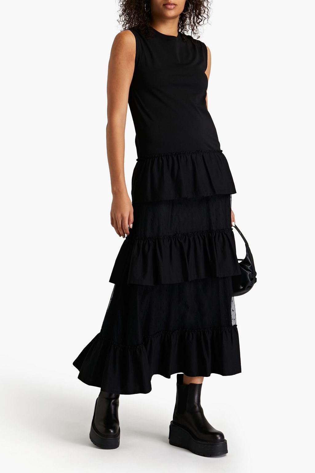 REDVALENTINO Tiered cotton-jersey and point d'esprit maxi dress