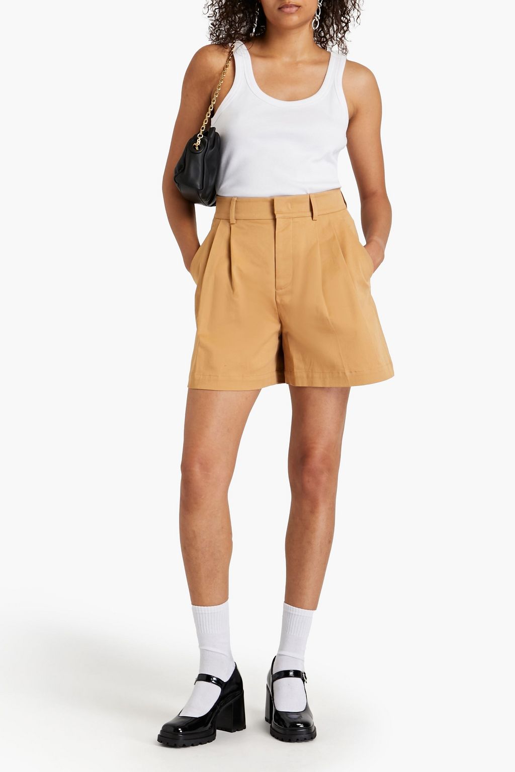 REDVALENTINO Pleated stretch-cotton twill shorts