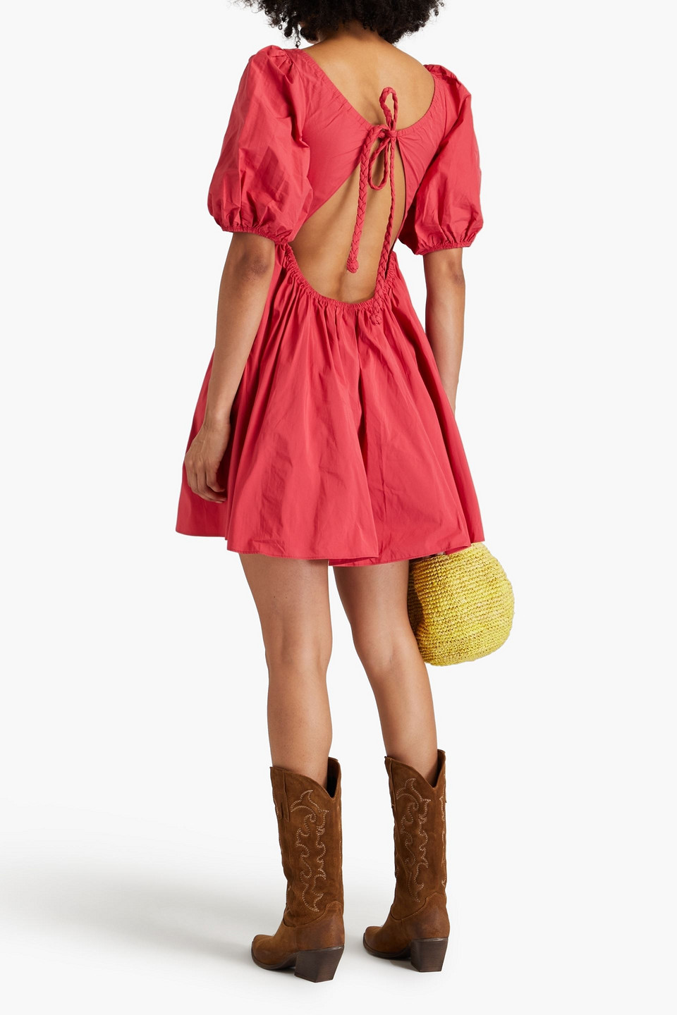 Red Valentino Gathered Cotton-blend Taffeta Mini Dress In Coral