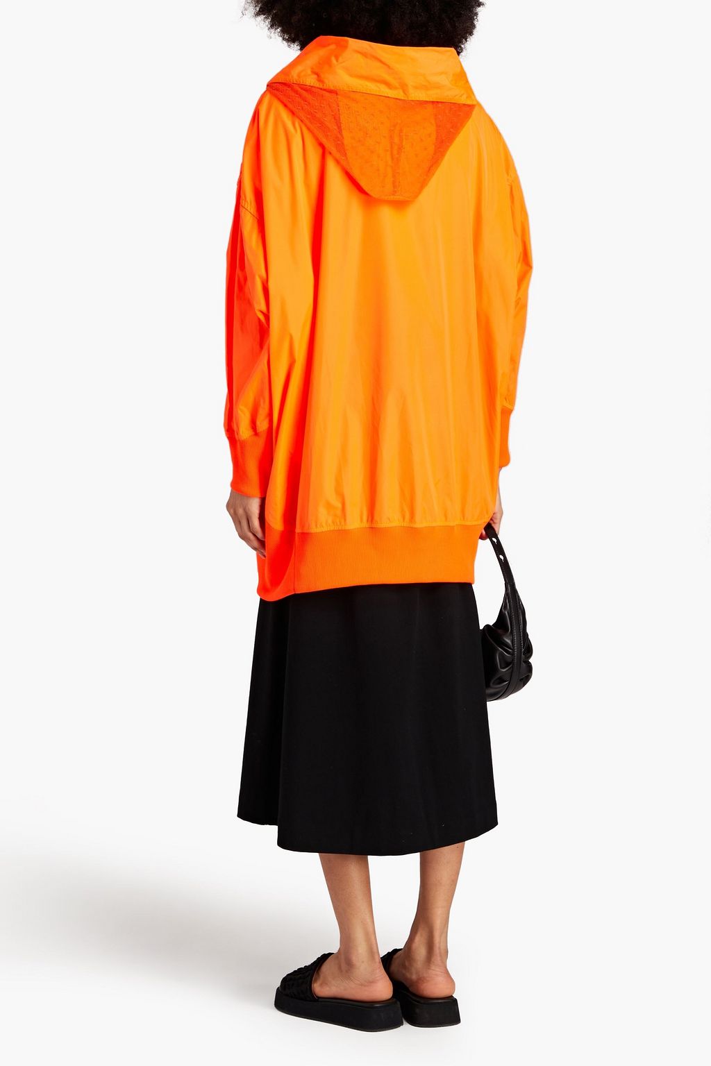 REDVALENTINO Oversized point d'esprit-paneled neon shell hooded jacket
