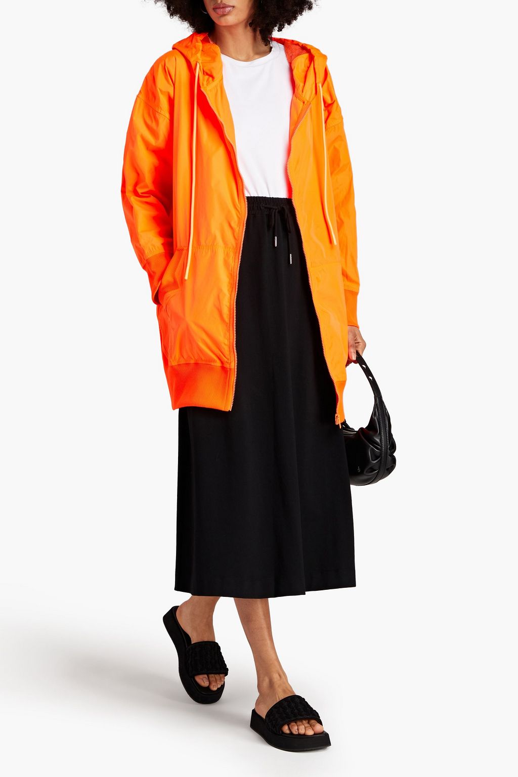 REDVALENTINO Oversized point d'esprit-paneled neon shell hooded jacket