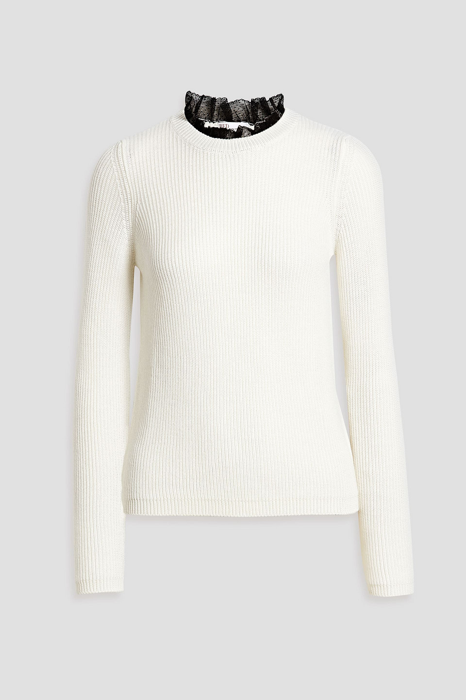 Red Valentino Point D'esprit-trimmed Ribbed Wool Sweater In Ivory
