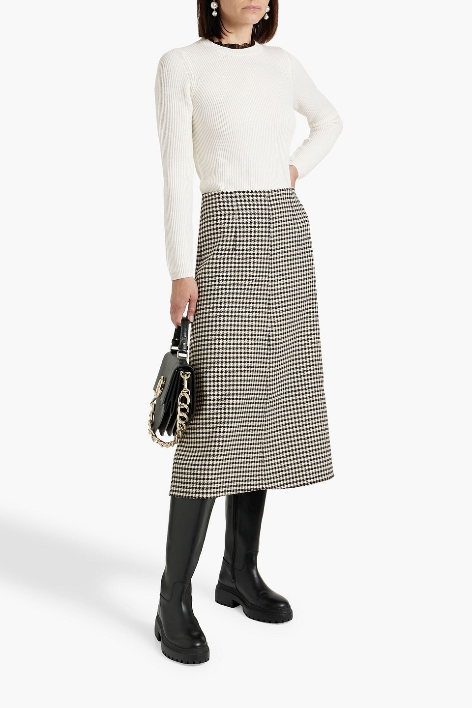 Red Valentino Point D'esprit-trimmed Ribbed Wool Sweater In Ivory