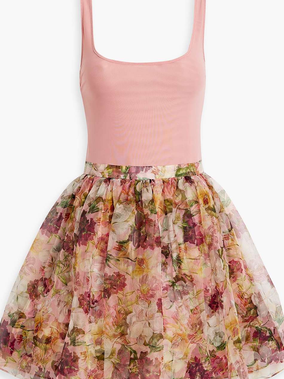 chara stretch mesh-paneled floral-print silk-organza mini dress