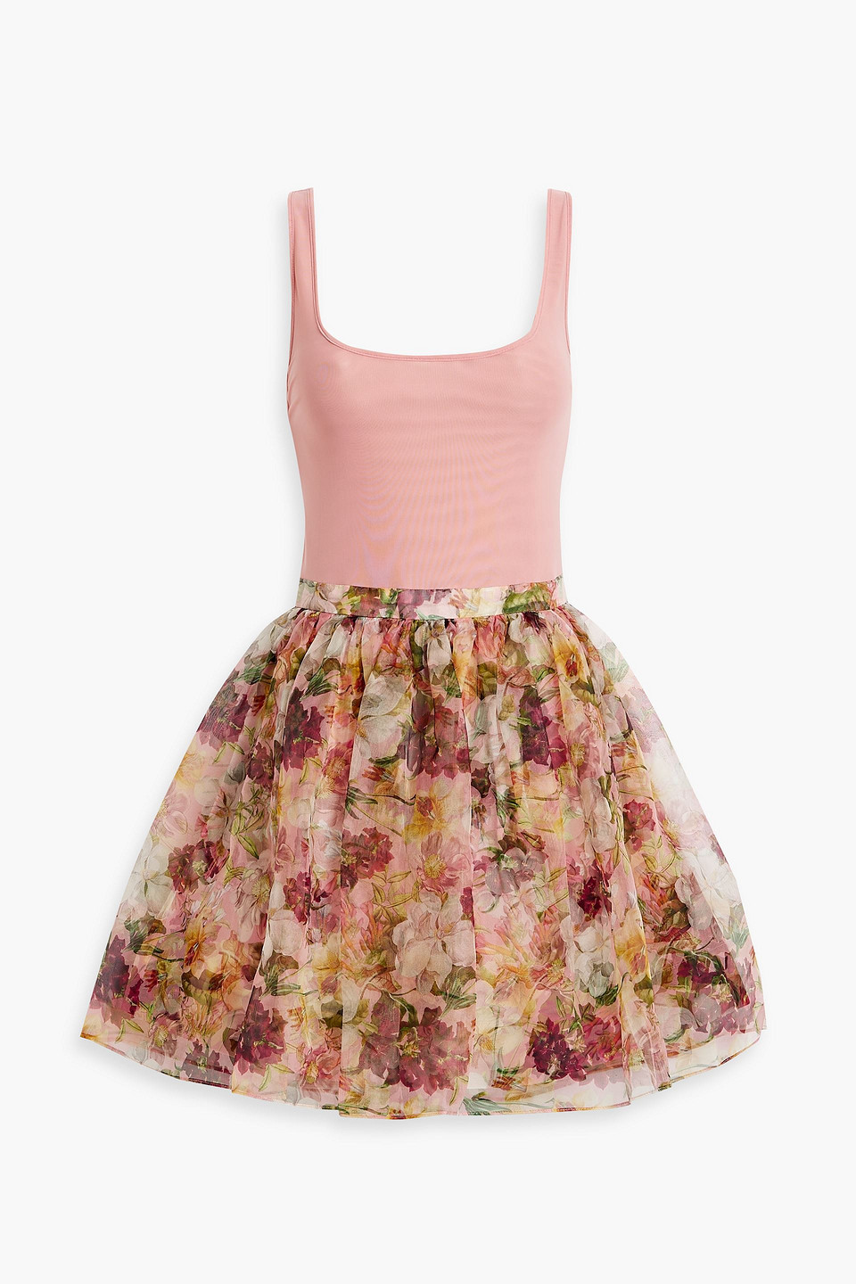 Alice And Olivia Stretch Mesh-paneled Floral-print Silk-organza Mini Dress In Antique Rose