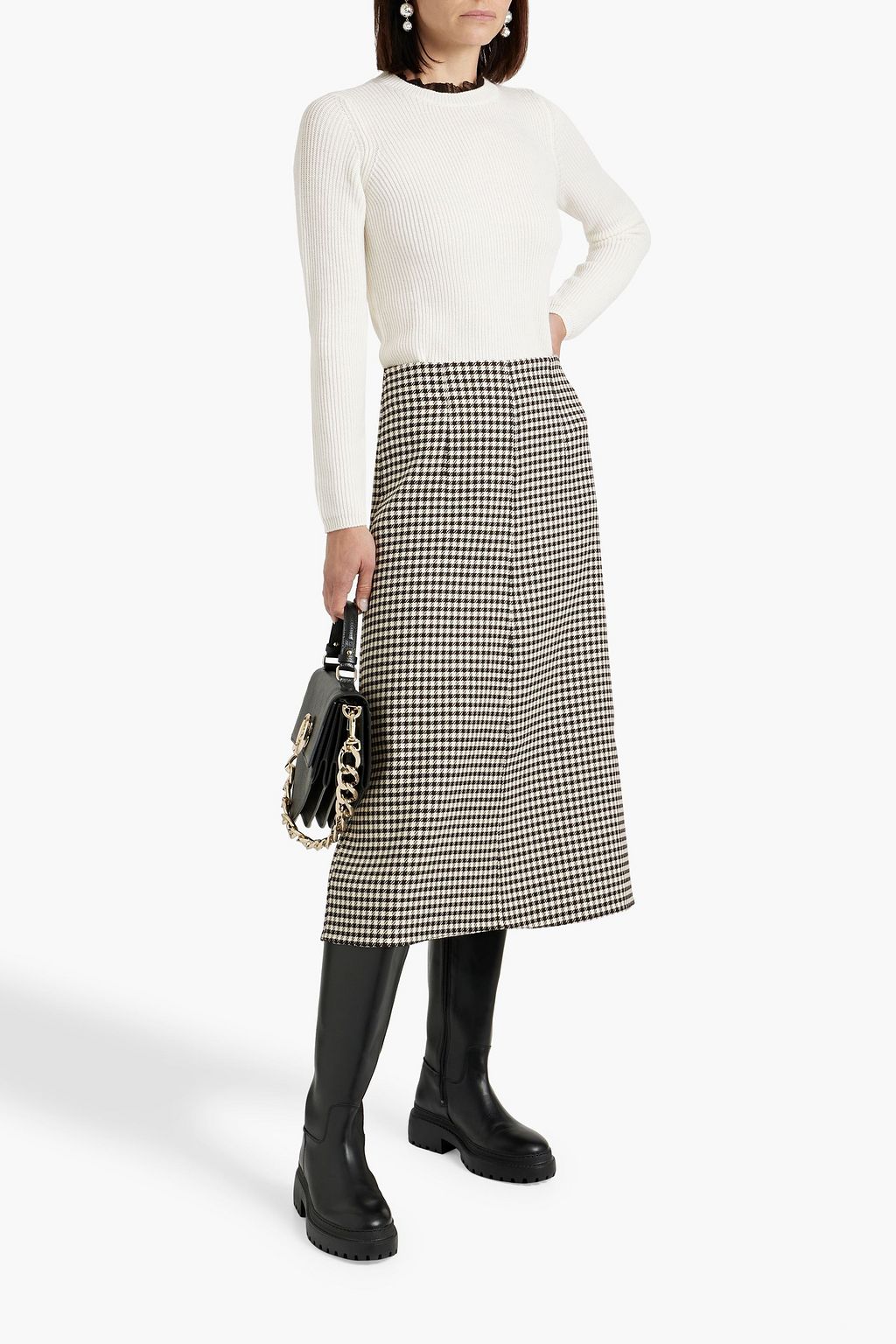 REDVALENTINO تنورة متوسطة الطول من التويد مزينة بنقشة هاوندز توث