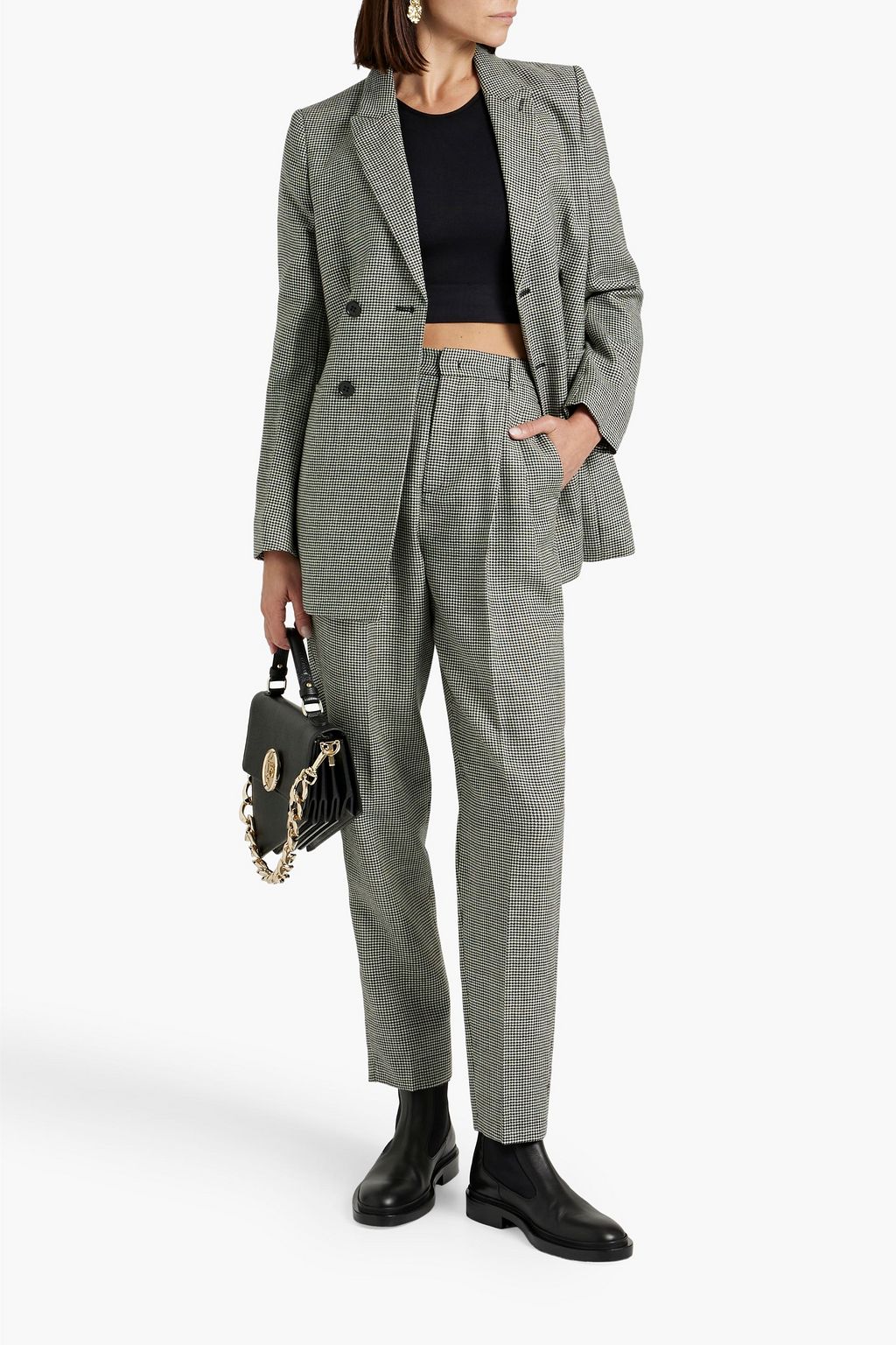 REDVALENTINO Pleated houndstooth wool-tweed tapered pants