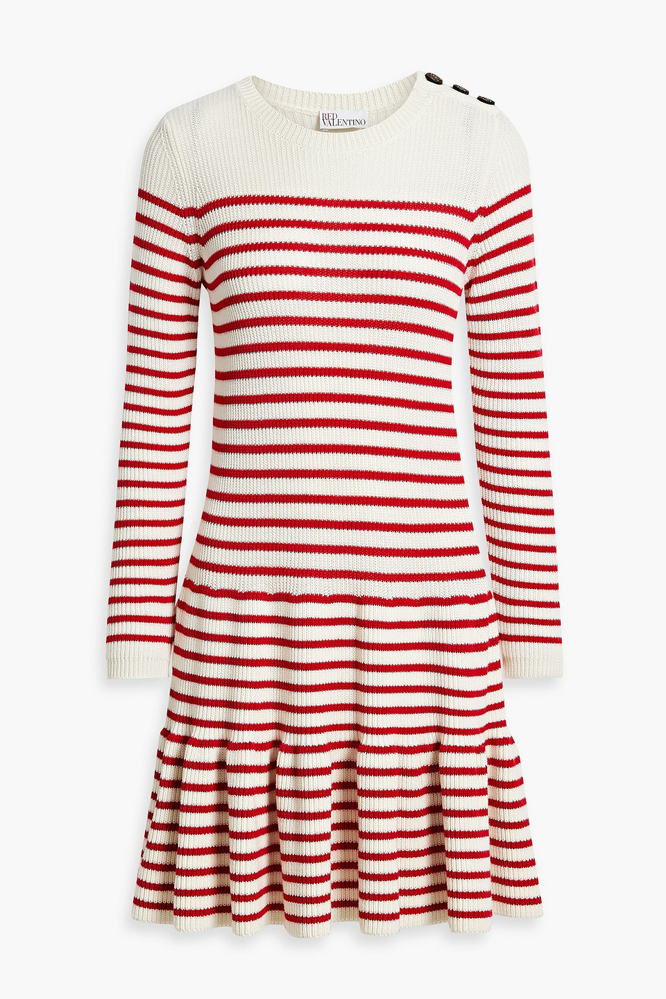 Red Valentino Striped Ribbed-knit Wool Mini Dress In White