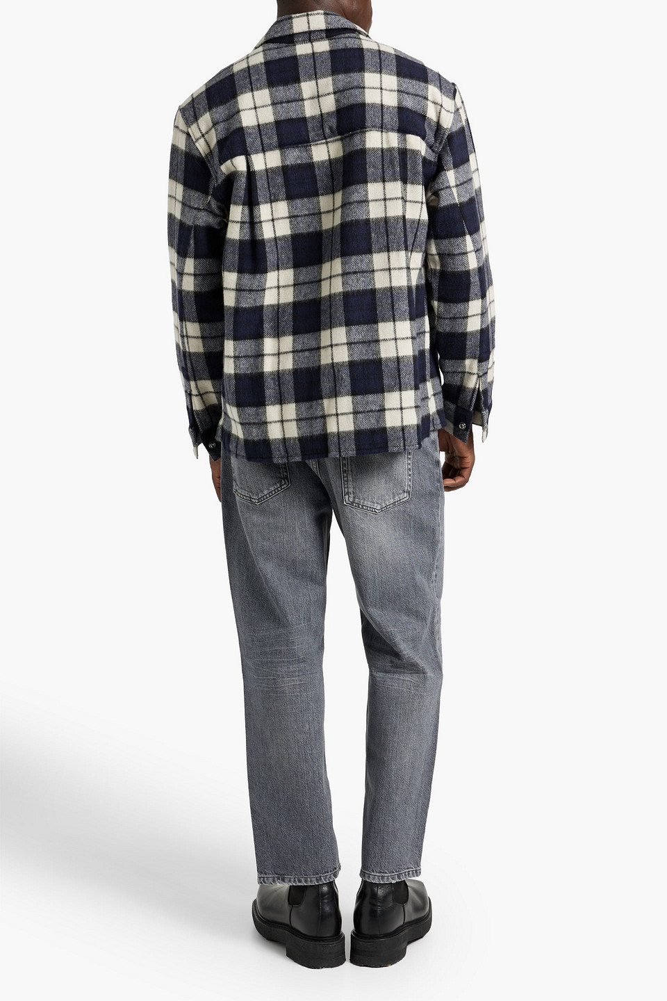 Shop Iro Garnetr Checked Wool-blend Flannel Overshirt In Navy