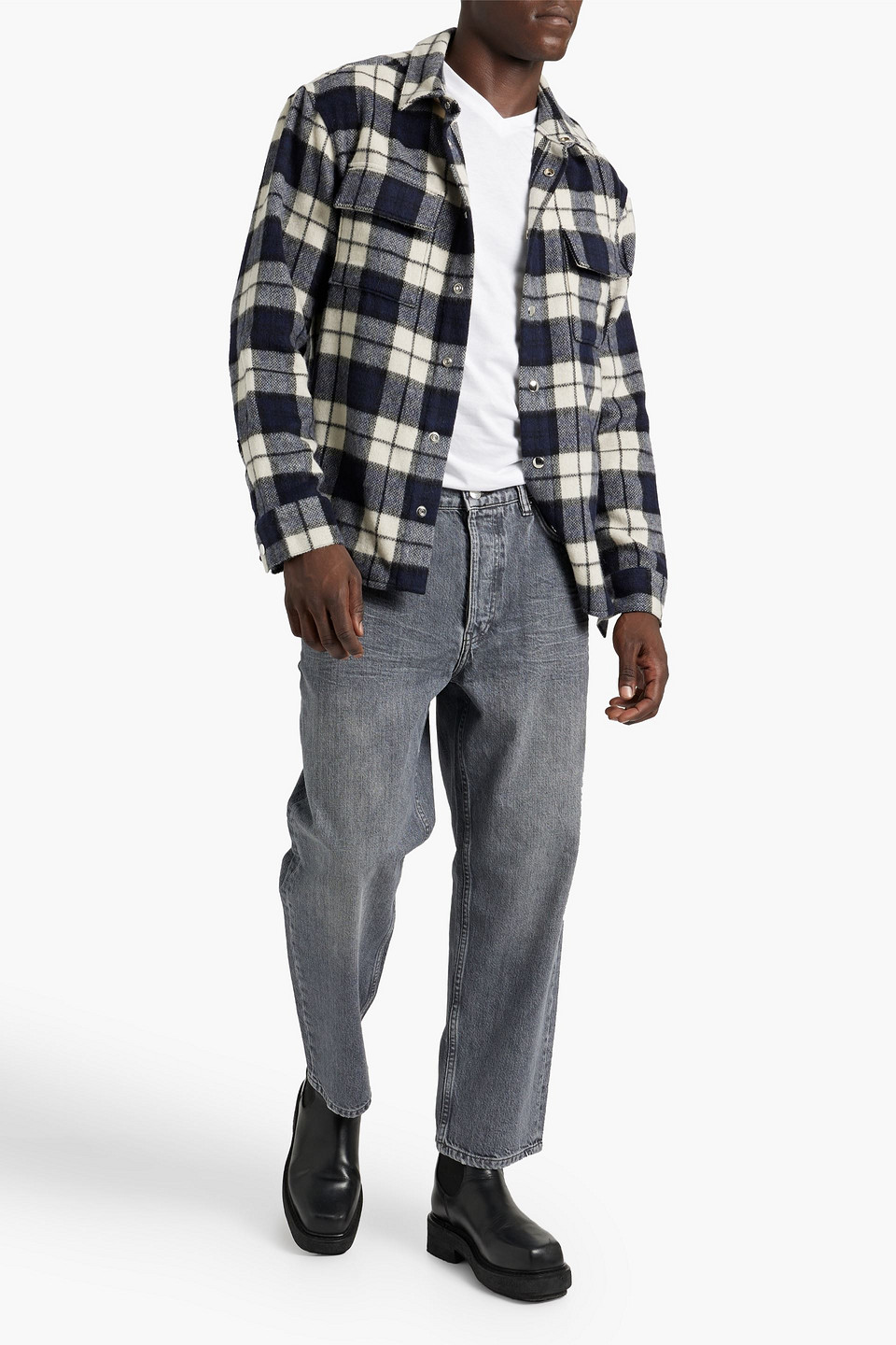 Shop Iro Garnetr Checked Wool-blend Flannel Overshirt In Navy