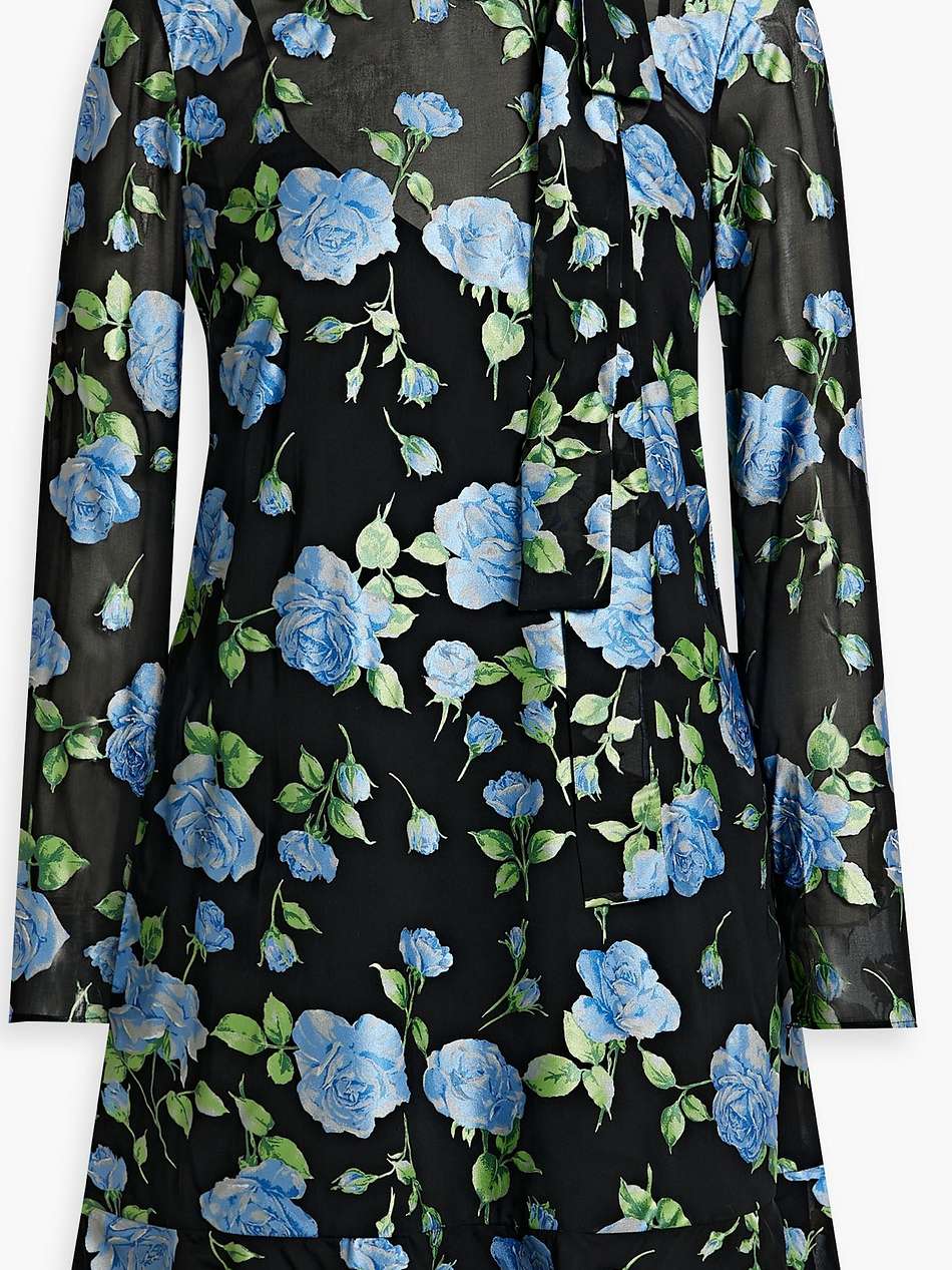 bow-embellished floral-print chiffon mini dress