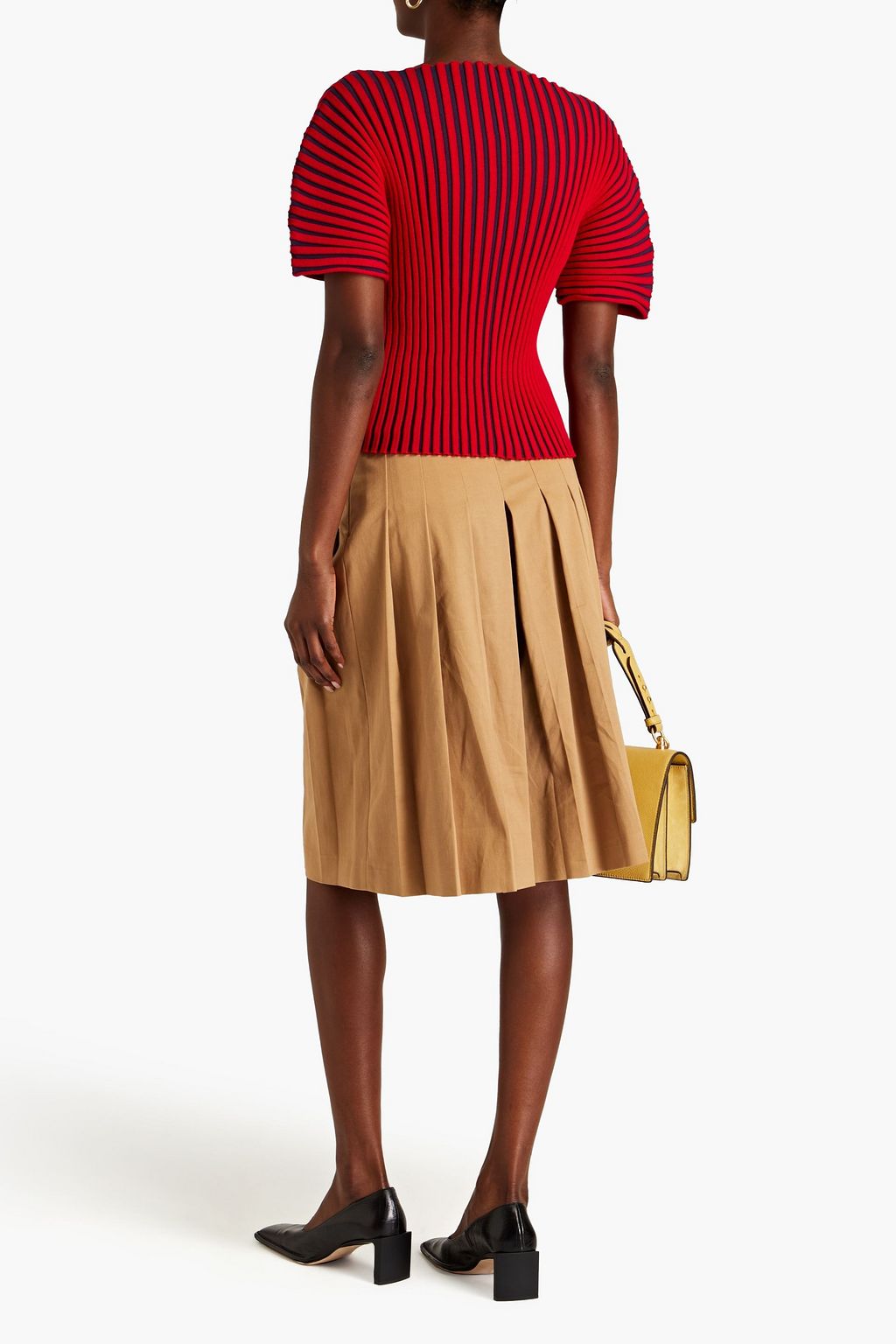 TORY BURCH Pleated striped jacquard-knit top