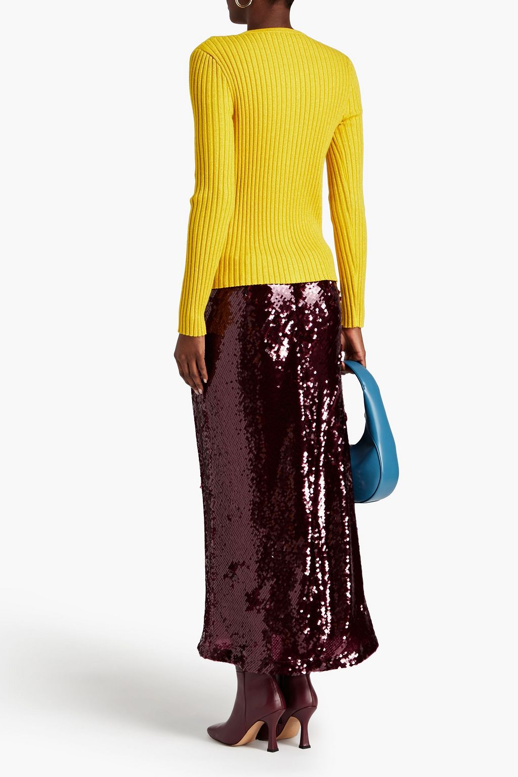 TORY BURCH Cardigan aus einer gerippten Merinowollmischung in Metallic-Optik
