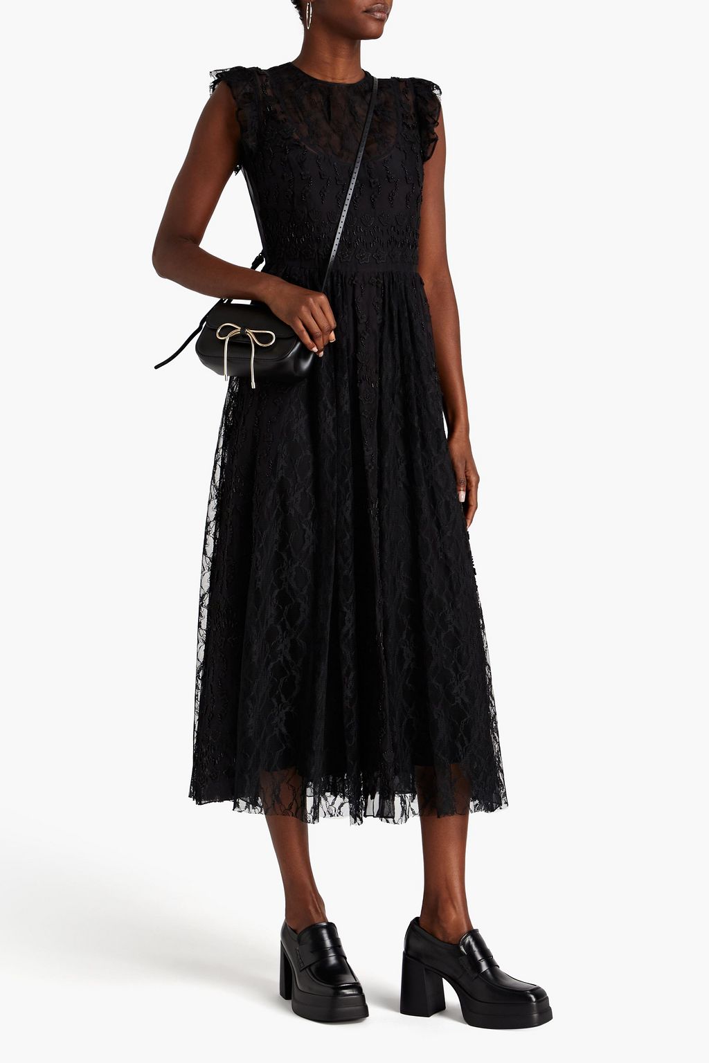 REDVALENTINO Organza-paneled embellished  lace midi dress