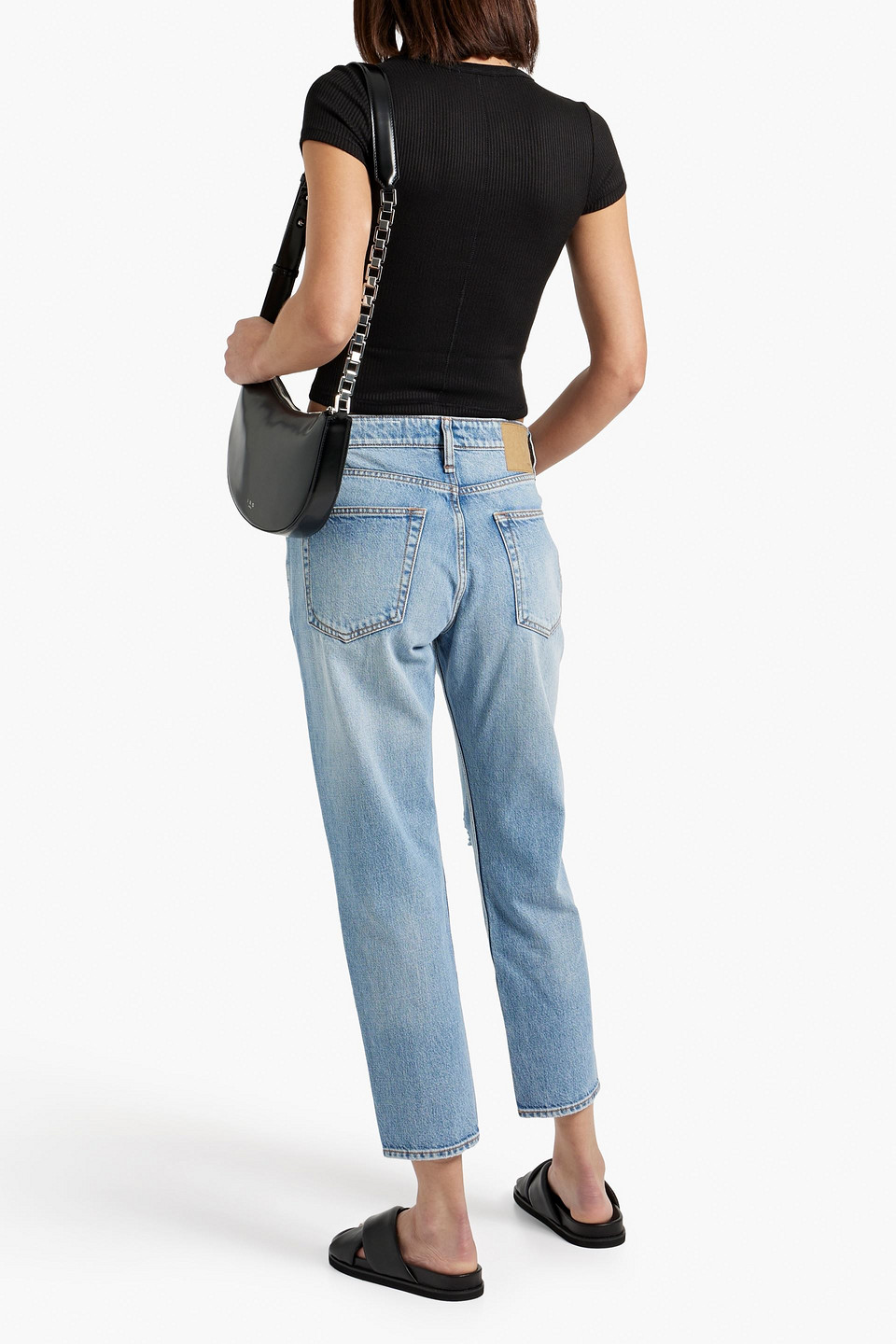 Shop Rag & Bone Cropped Distressed Straight-leg Jeans In Light Denim