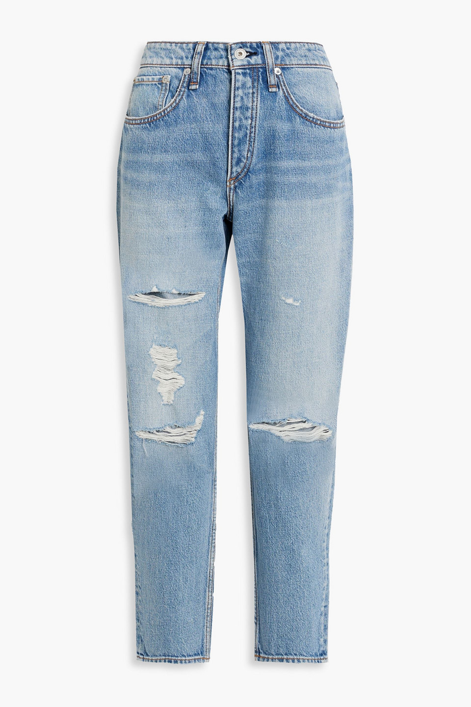 Rag & Bone Cropped Distressed Straight-leg Jeans In Light Denim