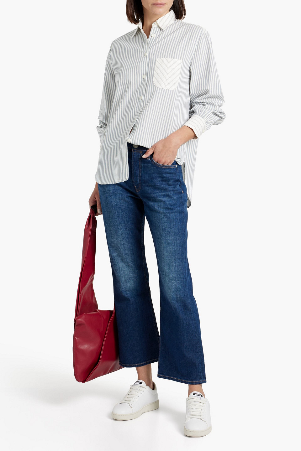 Shop Rag & Bone Maya Cropped High-rise Flared Jeans In Mid Denim