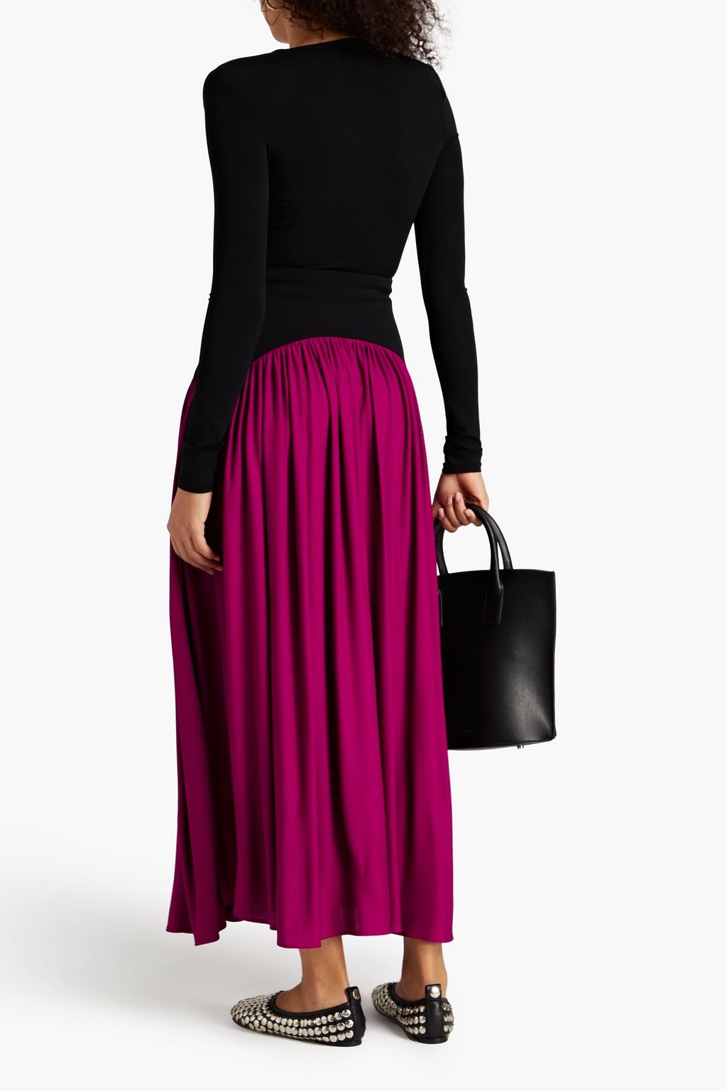 TORY BURCH 투톤 개더 디테일 크레이프 맥시 스커트