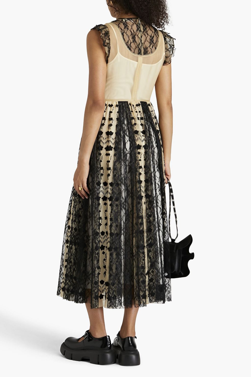 REDVALENTINO Organza-paneled embellished  lace midi dress