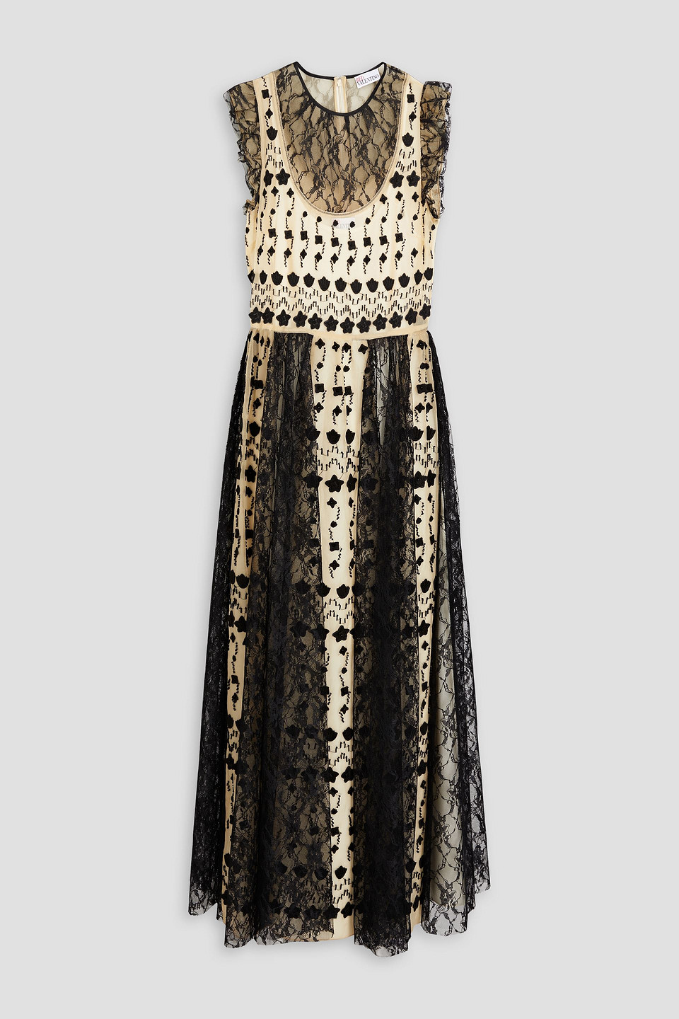 Red Valentino Organza-paneled Embellished Lace Midi Dress In Cream
