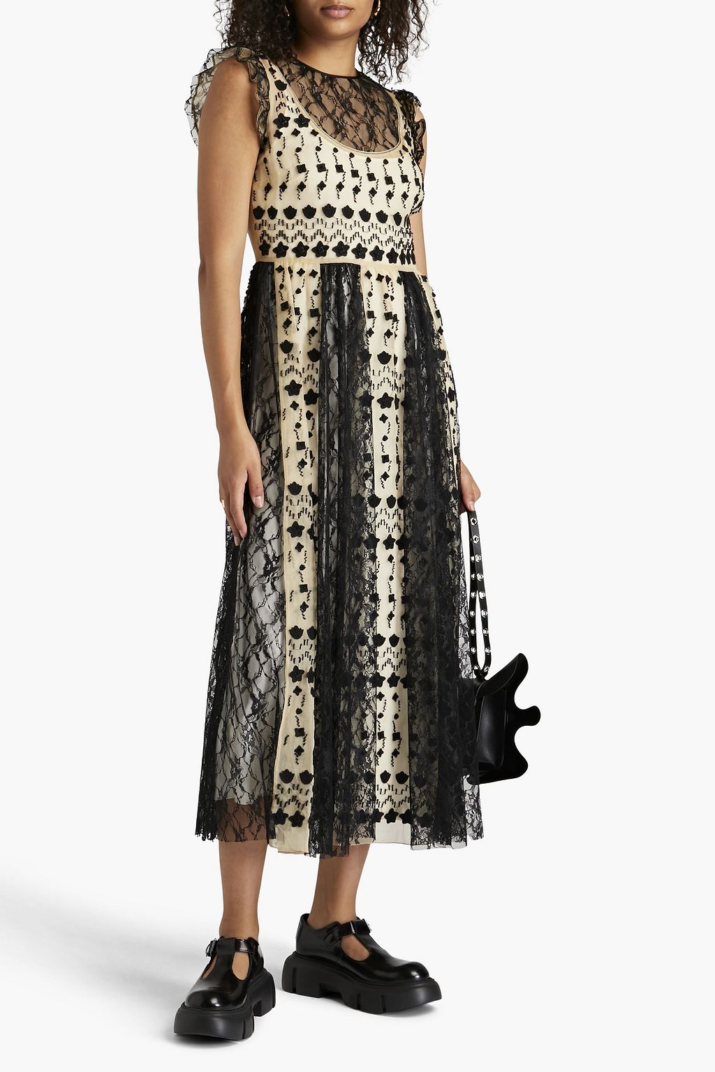 REDVALENTINO Organza-paneled embellished  lace midi dress