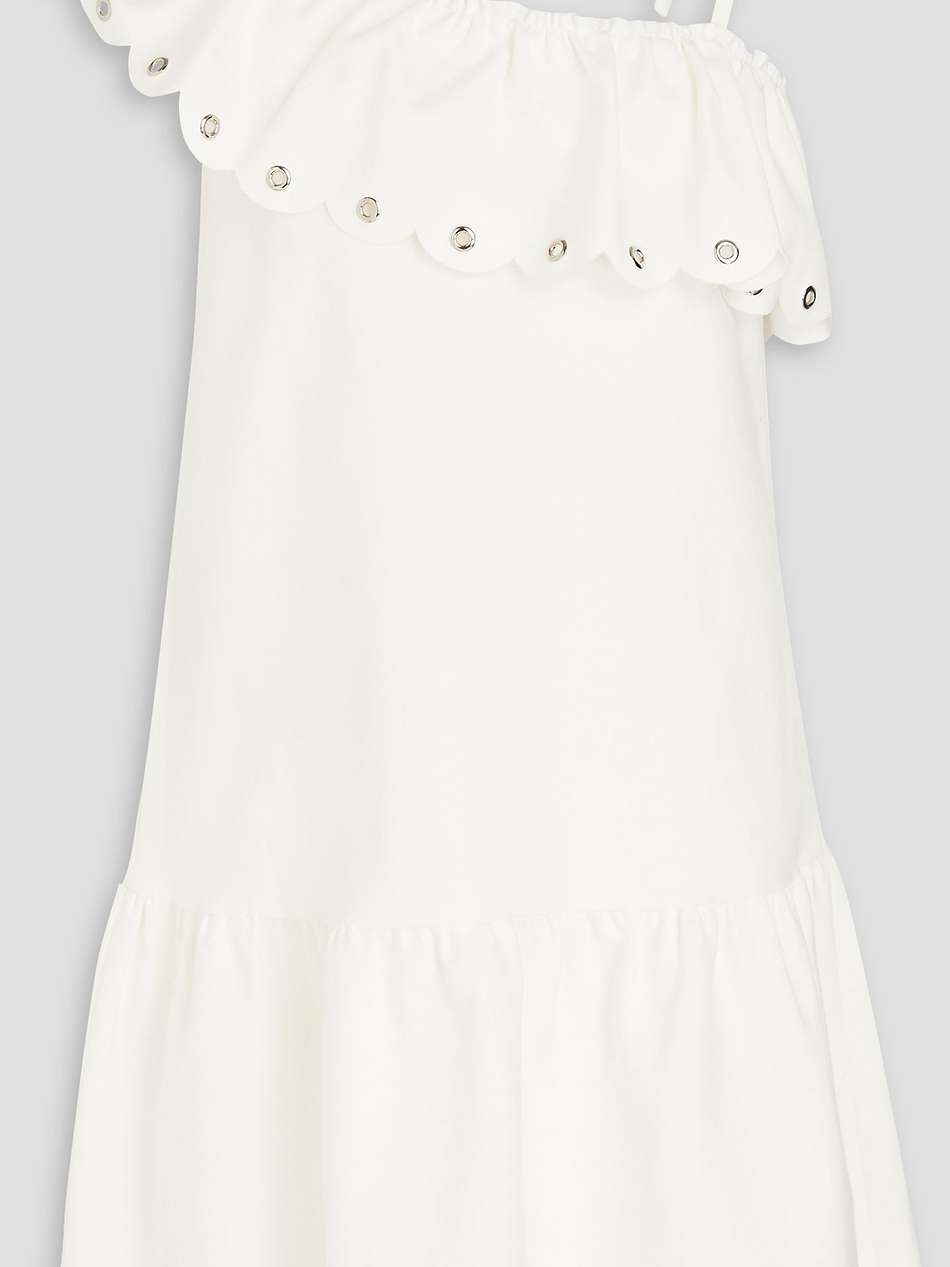 one-shoulder ruffled cotton-blend mini dress