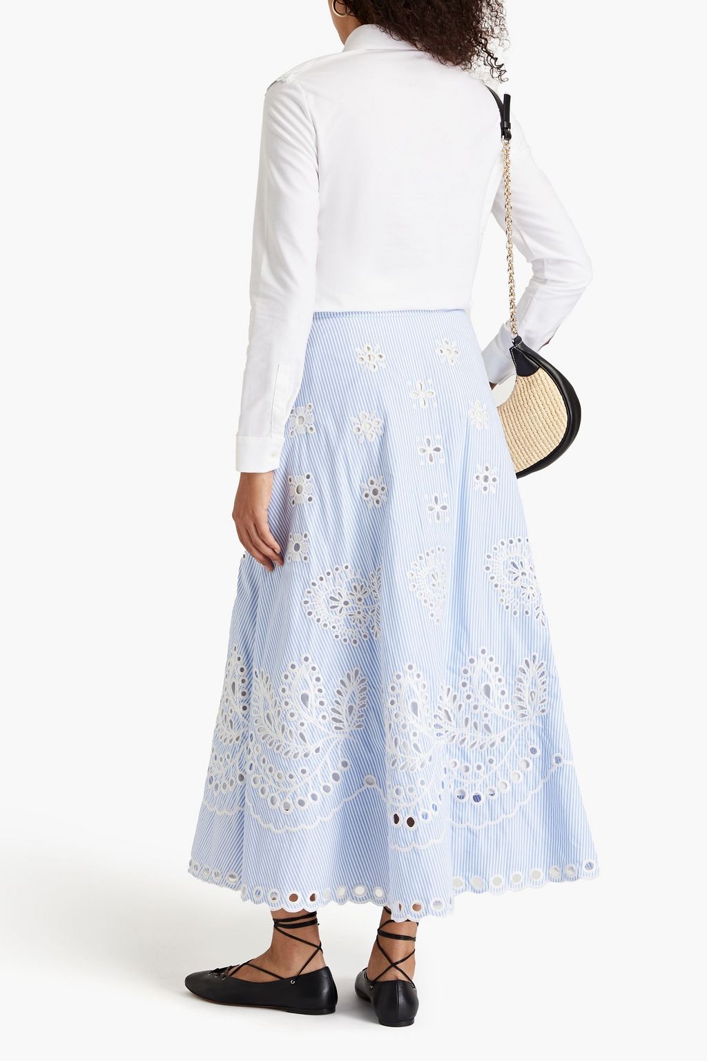 REDVALENTINO Striped broderie anglaise cotton maxi skirt