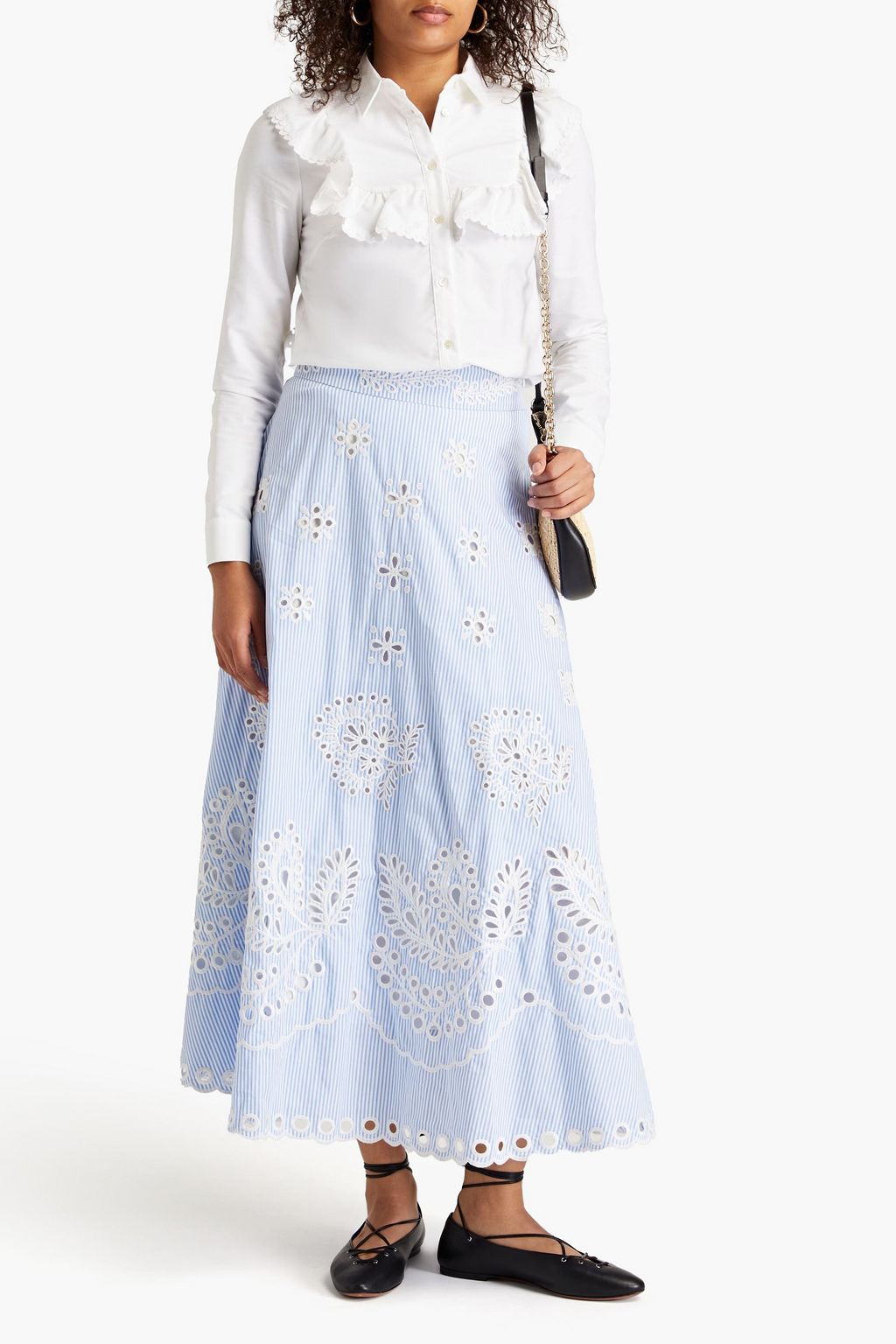 REDVALENTINO Striped broderie anglaise cotton maxi skirt