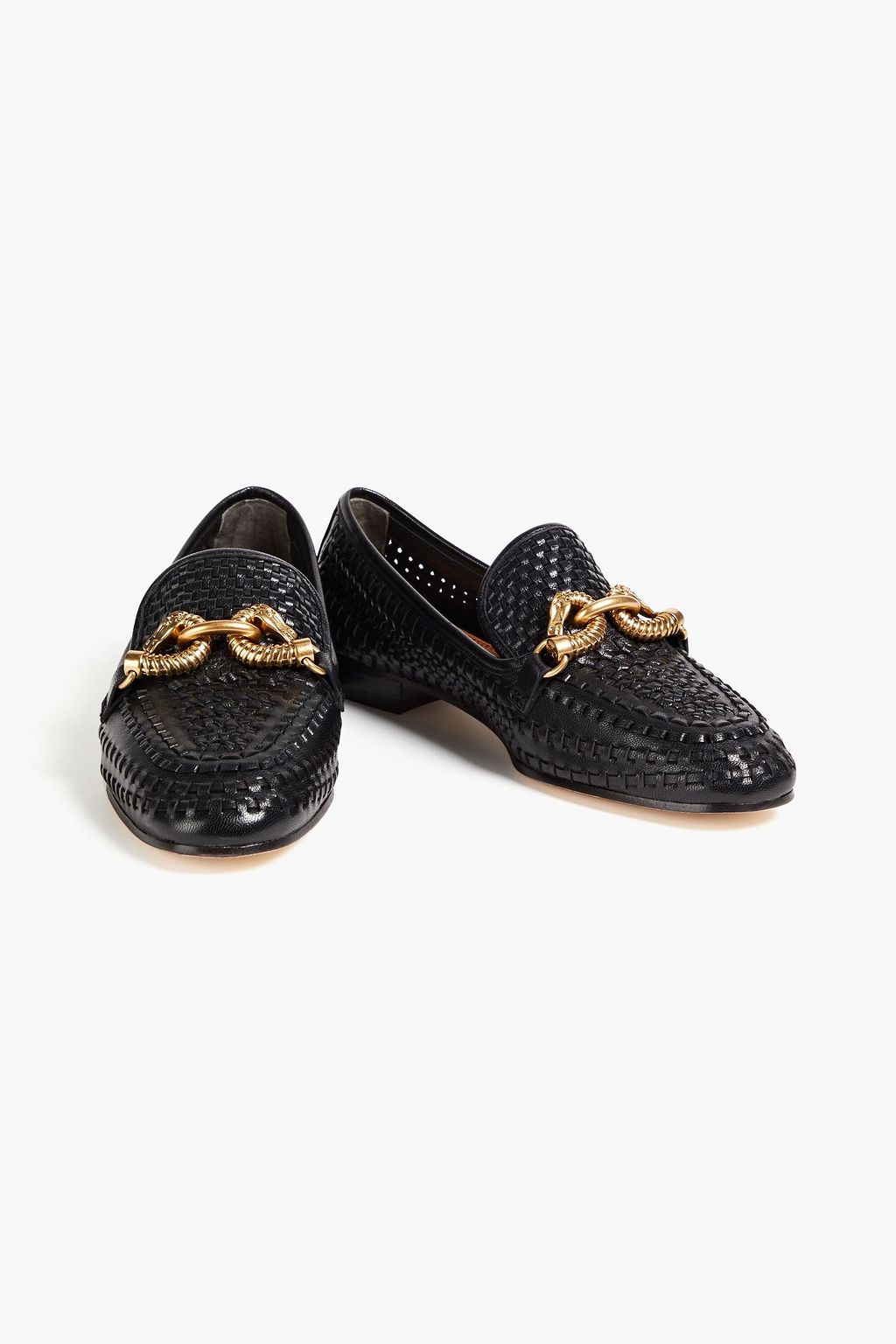 TORY BURCH Jessa embellished woven leather loafers