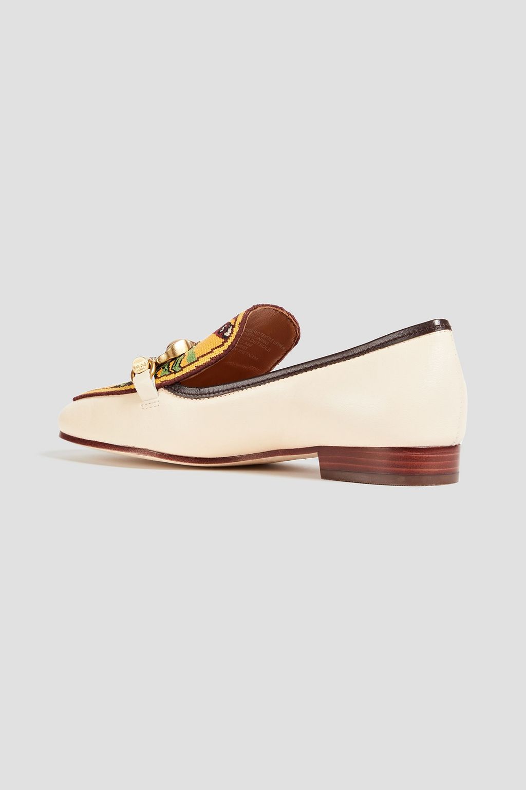 TORY BURCH Jessa embellished jacquard and leather loafers