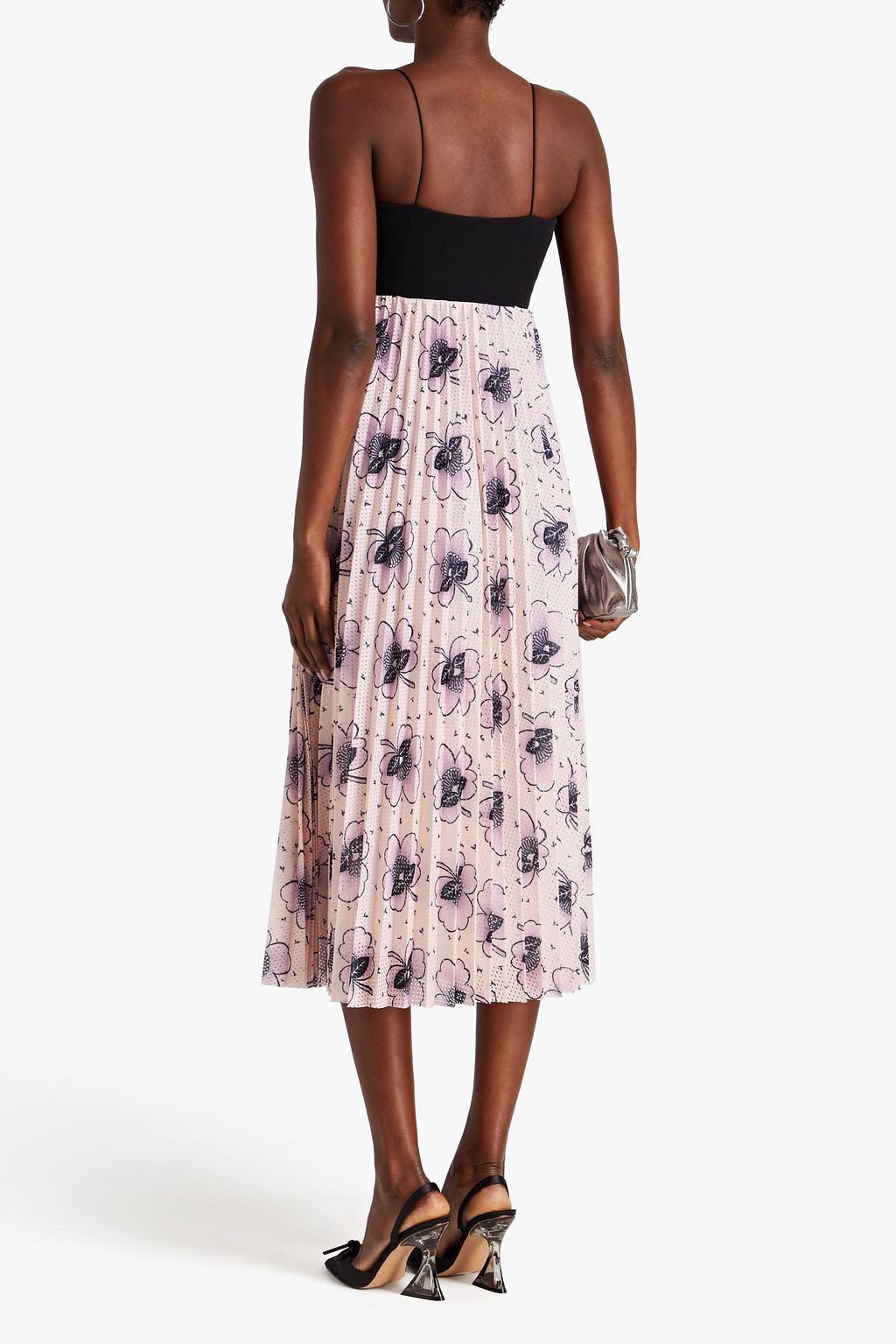 REDVALENTINO فستان متوسط الطول من التول مزين بكسرات وبطبعة الأزهار