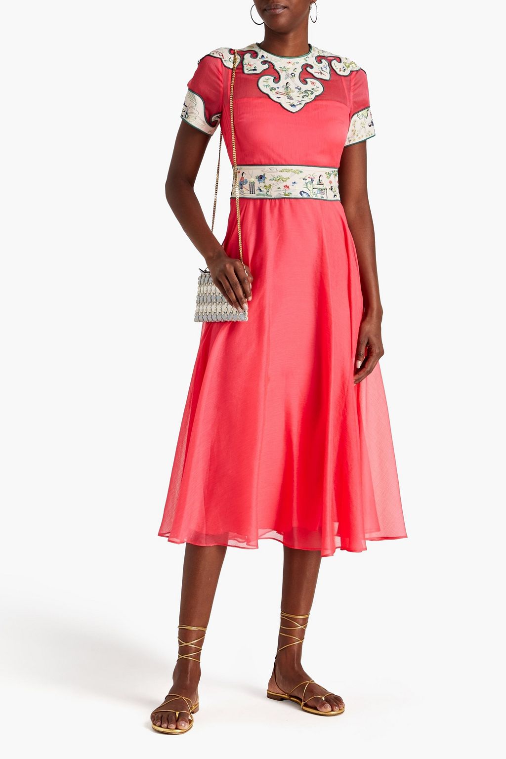REDVALENTINO فستان متوسط الطول من الكريبون بتصميم مطرّز