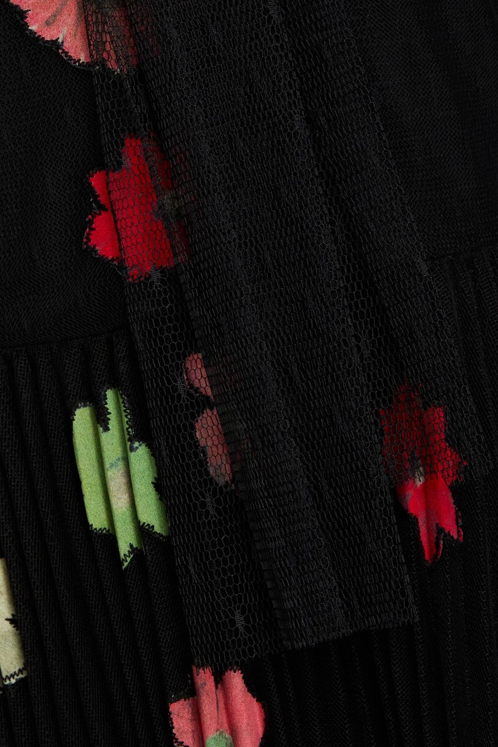 REDVALENTINO Pussy-bow pleated embroidered tulle mini dress