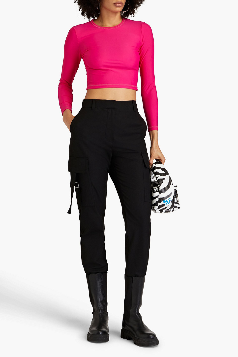 Red Valentino Cropped Stretch-jersey Top In Bright Pink