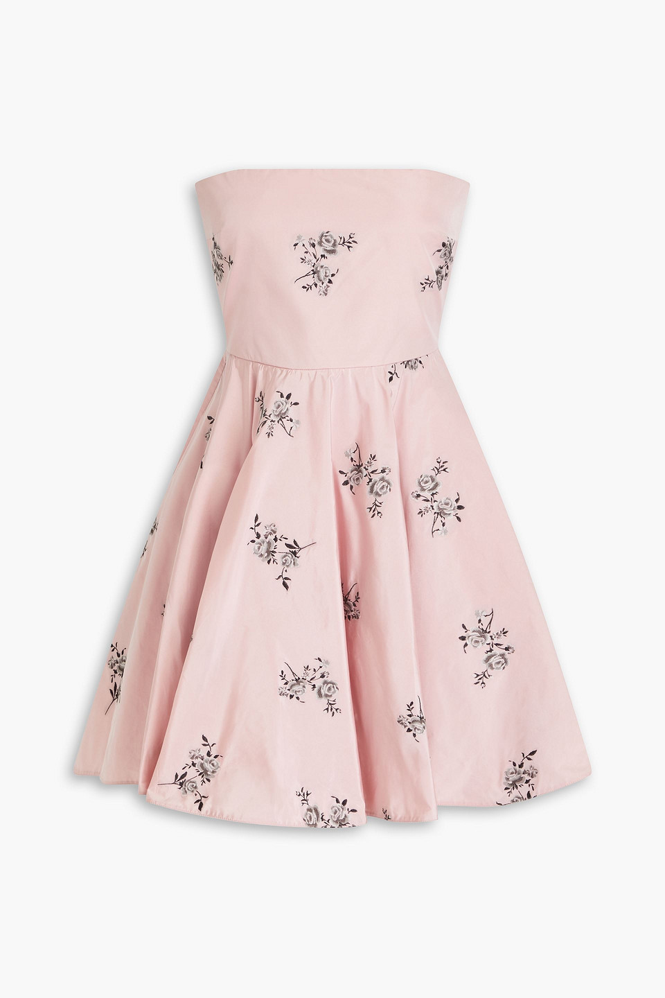 Red Strapless Floral-jacquard Taffeta Mini Dress In Pink