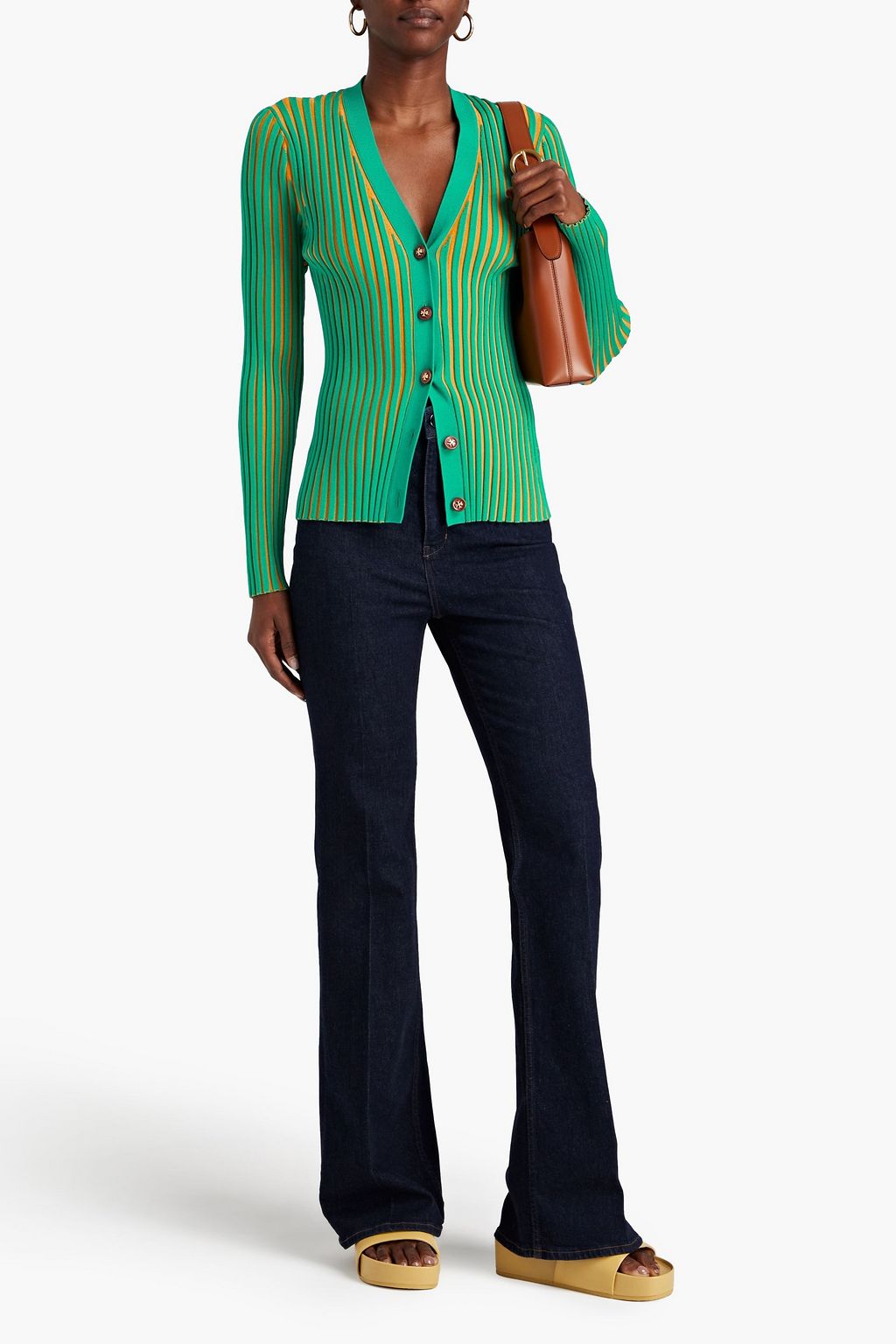 TORY BURCH Pleated jacquard-knit cardigan