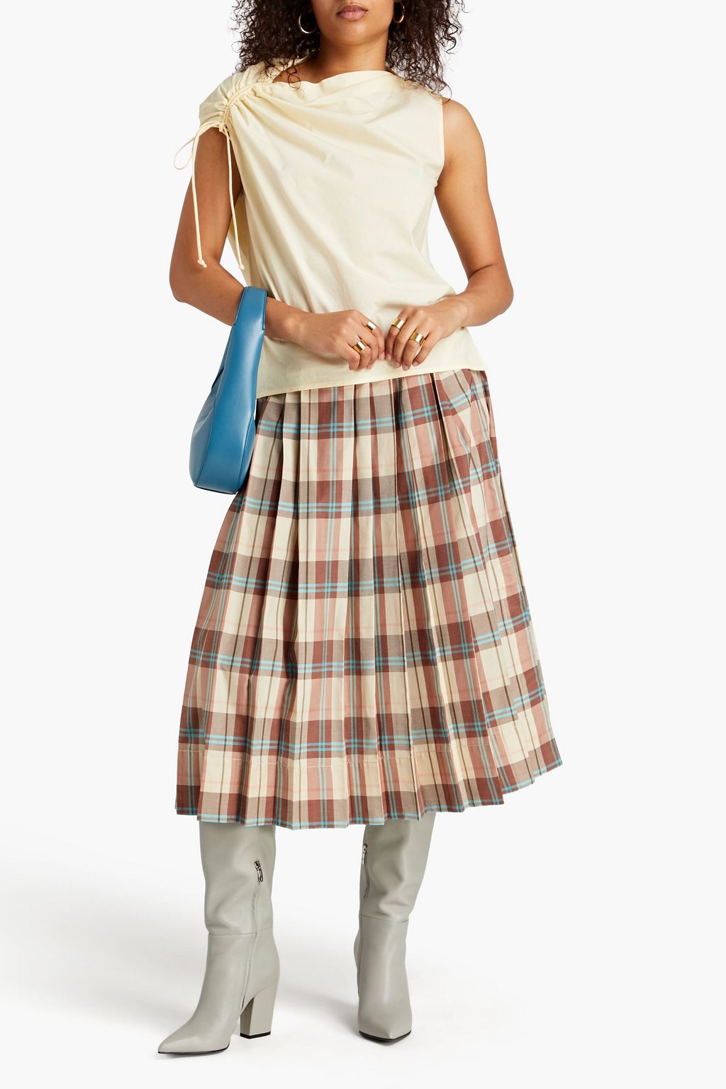 TORY BURCH Lace-up ruched cotton-poplin top