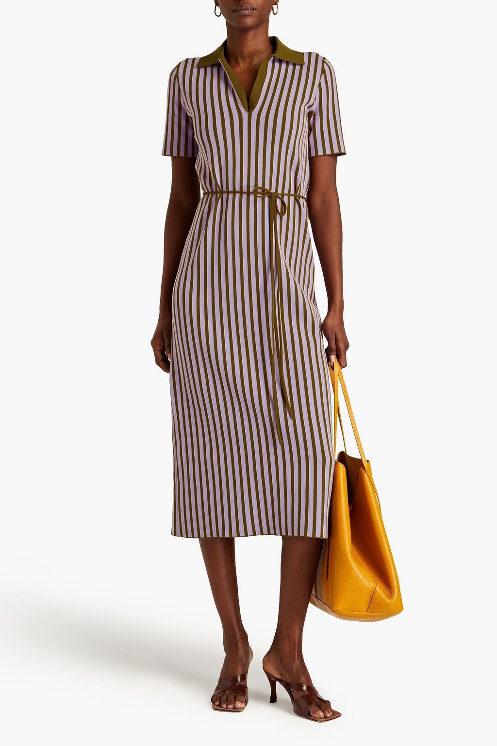 TORY BURCH Striped jacquard-knit midi dress