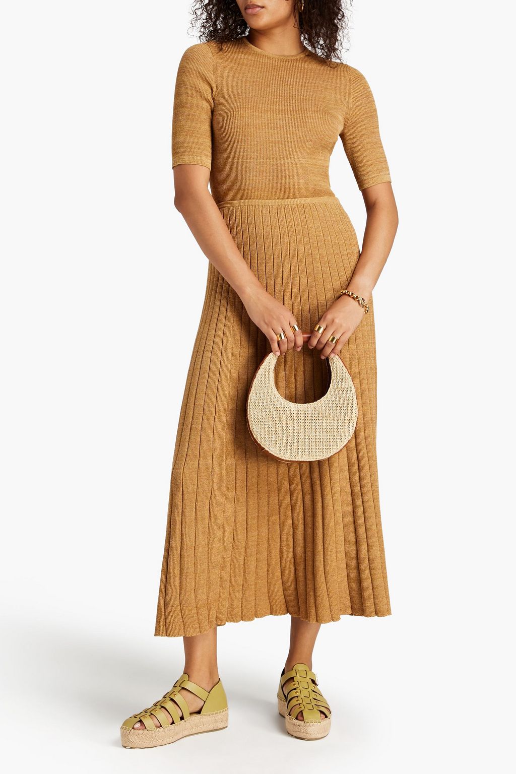 TORY BURCH リブ編みコットン混 ミディスカート