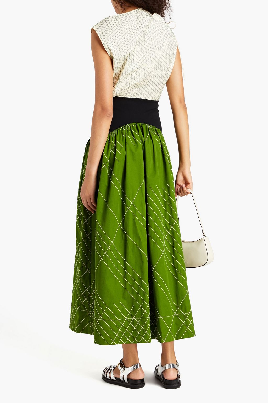 TORY BURCH Ruched crepe-paneled cotton-twill maxi dress