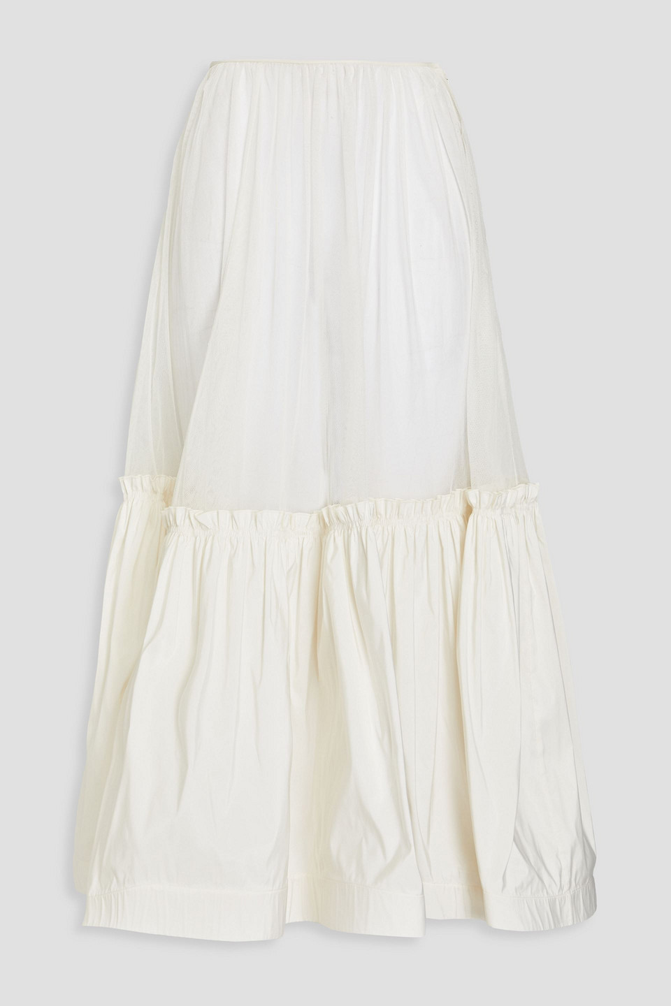 Tory Burch - Gathered cotton-blend tulle and taffeta midi skirt - White - US 2