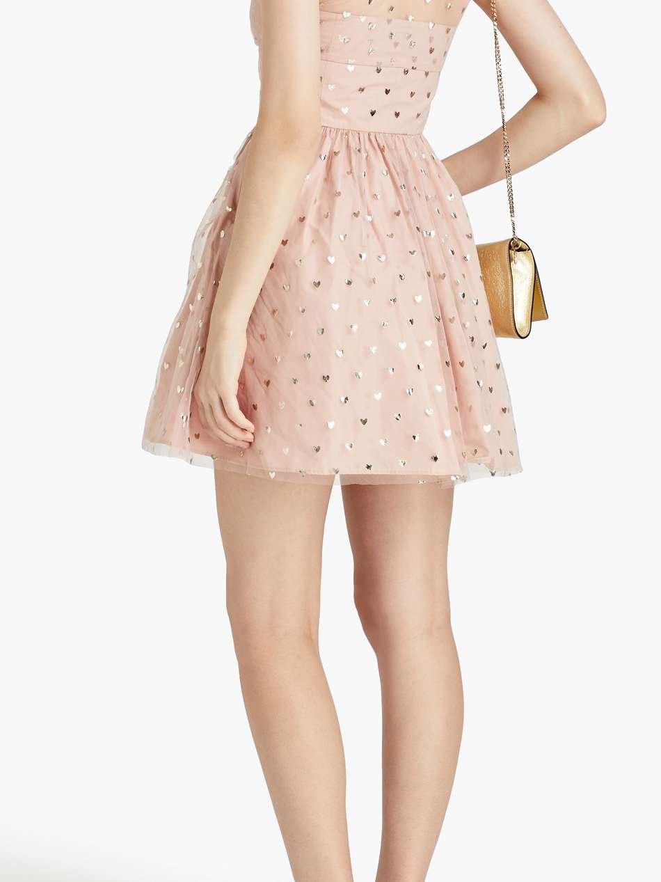 one-shoulder printed tulle mini dress