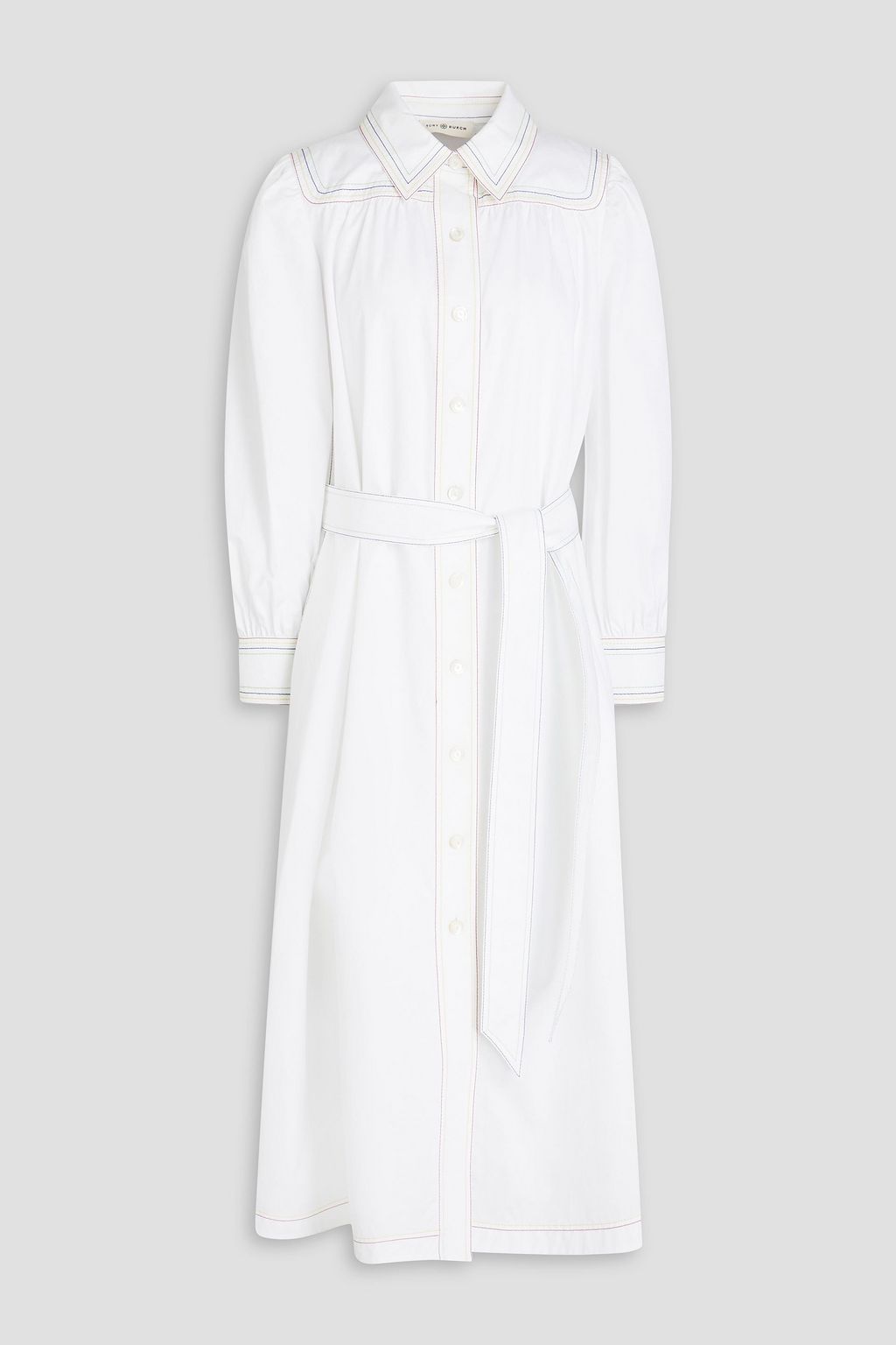 TORY BURCH Gathered cotton-twill midi shirt dress | THE OUTNET