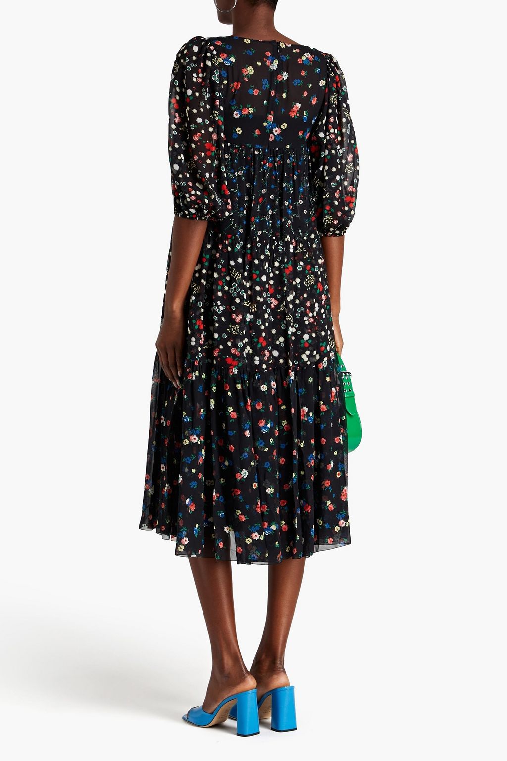 REDVALENTINO Tiered floral-print georgette midi dress