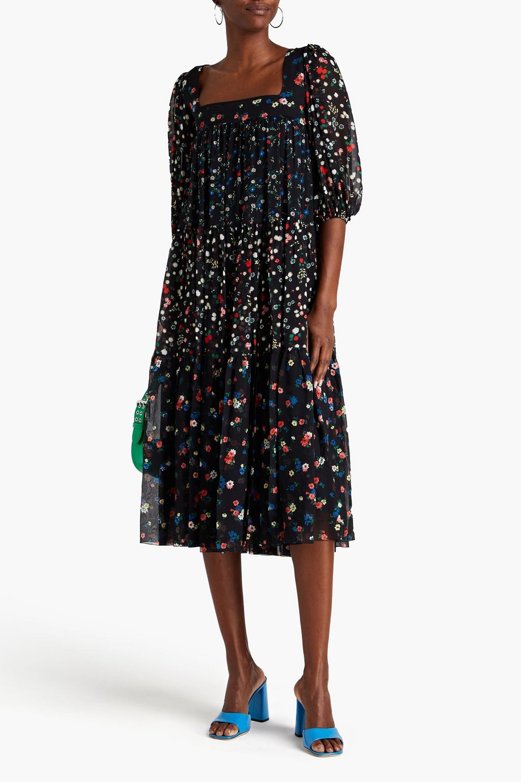 REDVALENTINO Tiered floral-print georgette midi dress