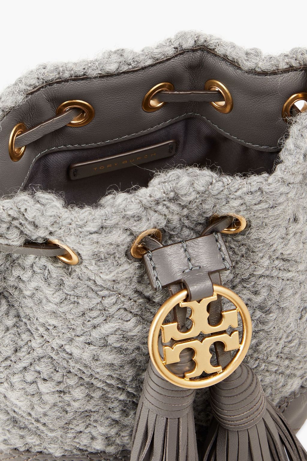 TORY BURCH Beuteltasche aus Leder und Bouclé