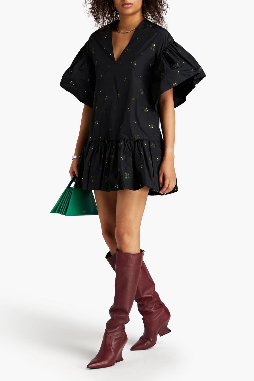 REDVALENTINO 자수 장식 태피터 미니 드레스